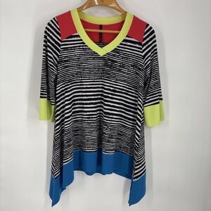 IC by Connie K Womens Tunic‎ Top Medium Oversized Stretch Colorblock Art to Wear